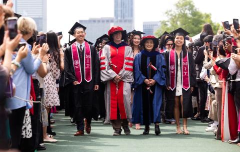 Image of the faculty procession processing into Killian Court