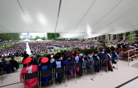 Image from the back of the Commencement stage looking out over the audience